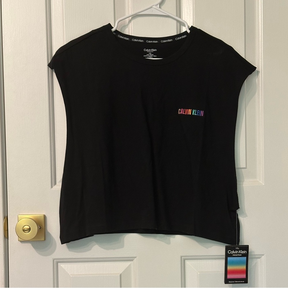 Calvin Klein Black Muscle Tee with Multicolor Logo